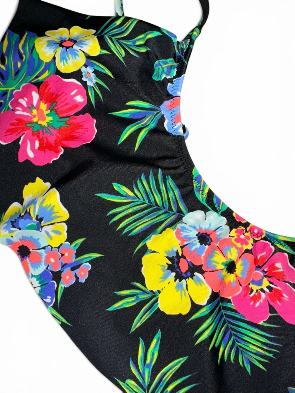 Old Navy Black Floral Ruffle Bikini Top size L